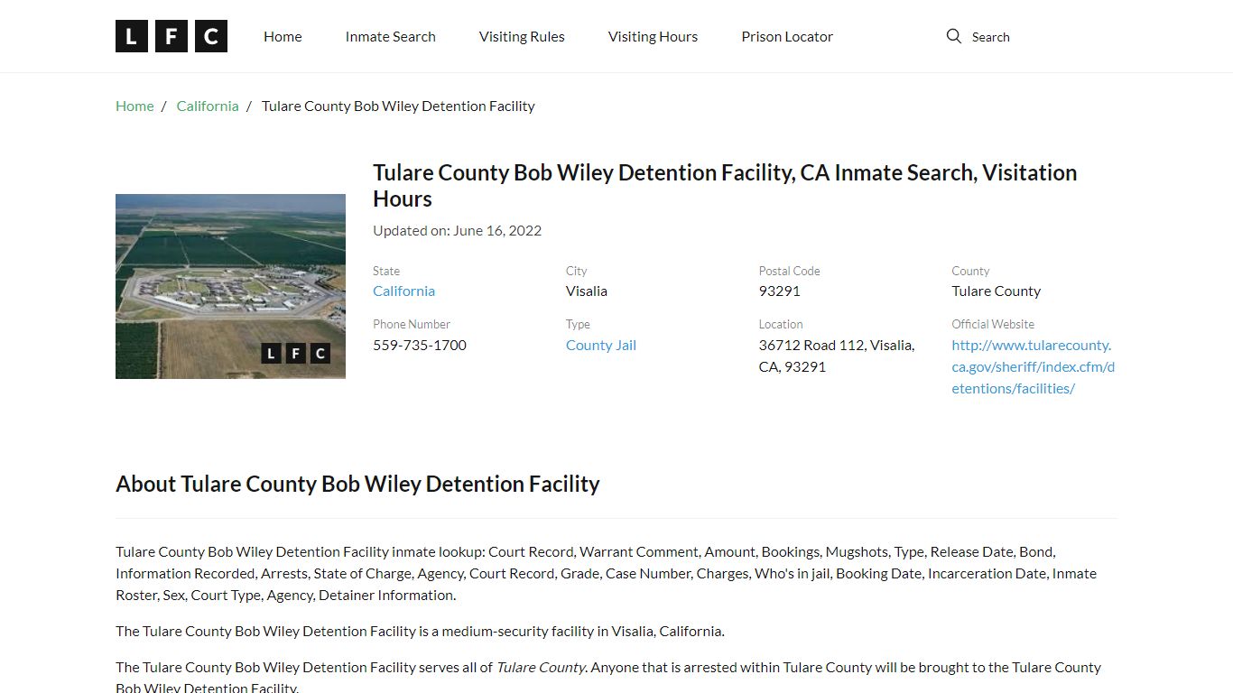 Tulare County Bob Wiley Detention Facility, CA Inmate ...